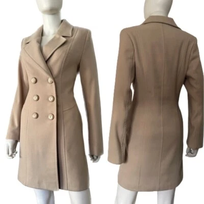 🔥OFERTA🔥ABRIGO MUJER DOBLE BOTONADURA MEZCLA LANA BEIGE CUELLO MUESCAS FORRADO CHAQUETA Foto 1 de 4