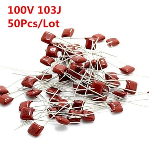 50Pcs CBB Capacitor 100V 103J 0.01UF 10NF 103 100V Pitch 5mm P5 - Picture 1 of 4