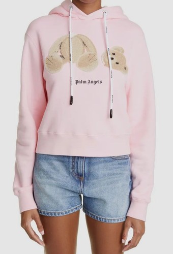 Maglione con cappuccio Palm Angels da donna rosa cotone orso applique da $827 taglia XXL