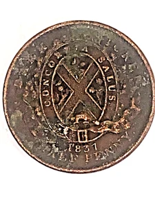 1837 Canada Quebec Bank mezzo penny gettone gettone mondiale moneta gettone - Foto 1 di 7