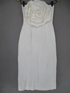 Aere Dress Womens 8 White Linen Rose 3D Strapless Bodycon Floral Shirred - Picture 1 of 15