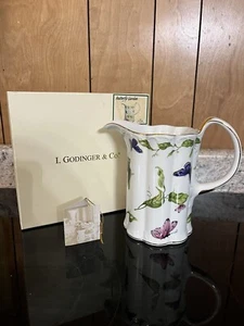 I Godinger & Co. Floral Ceramic Pitcher w/ Gold trim Butterfly Garden Tag - Picture 1 of 7