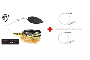 SPINNERBAIT Fox Rage BLack Gold 7g+ 2 Stück Flourocarbon Vorfächer 7Kg - Bild 1 von 2