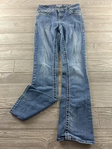 Rock 47 by Wrangler Ultra Low Rise Bootcut Jeans Women's Rhinestone Thick Stitch - Picture 1 of 10