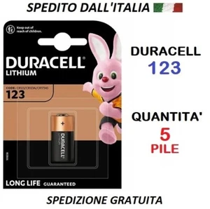5 Pile DURACELL CR123A 3V LITIO Batterie - Foto 1 di 1