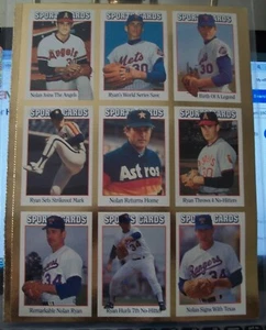 1992 Sports Card News Nolan Ryan Gold Border Uncut 9 Card Sheet - Picture 1 of 12