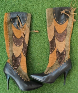 Roberto Cavalli Y2K Leder & Wildleder Patchwork Stiefel Größe 39,5 - Bild 1 von 13