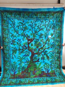 Wandbehang Tree of Life Tagesdecke Tuch Indien Lebensbaum türkis    240 x 210 cm - Bild 1 von 5