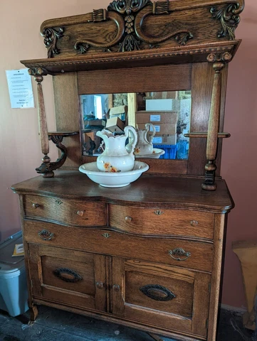 Antique Sideboard Cabinet with Mirror Cover