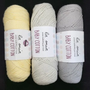 Mixed Lot of 3 La Mia Baby Cotton -Grey, Light Grey & Pale Yellow- Yarn Destash - Picture 1 of 1