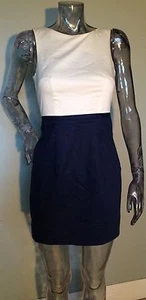 H&M Cotton Blend Sz 4 Sleeveless Colorblock Fitted Sheath Dress Navy Blue White - Picture 1 of 5