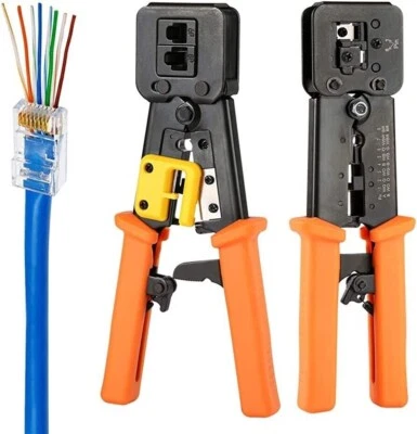 RJ45 Crimp Tool Pass Through Cat5 Cat5e Cat6 Crimping Tool for RJ45/RJ12 Regular - Image 1 of 4