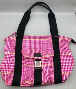 Lauren Ralph Lauren Pink Houndstooth Nylon Purse Tote Bag - Picture 1 of 11