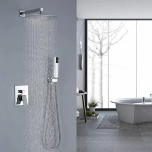 Set combinato doccia lusso bagno cromato 8" quadrato soffione doccia alta pressione - Foto 1 di 11