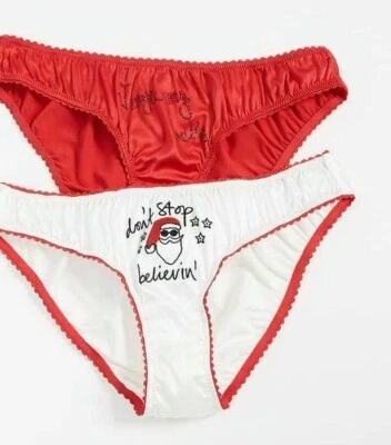 Stella McCartney Navidad Calzoncillos SEDA EN CAJA M Rojo y Marfil Damas DOS Bragas Panty Foto 1 de 2