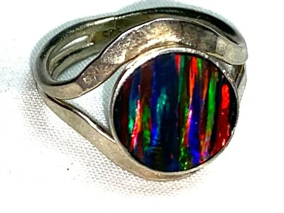 Anillo vintage de ópalo negro creado en laboratorio de plata esterlina de 3,6 gm para mujer talla 8 Foto 1 de 4