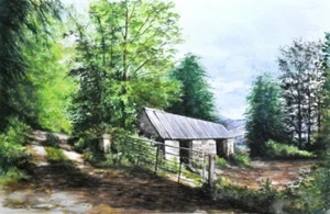 PINTURA IRLANDESA ORIGINAL SARAH CORNER Hillside Farm County Tipperary eire irlandesa - Imagen 1 de 1