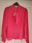 Boden Bow Neck Button Down Silk Blouse Top. Rethink Pink. Uk 12, Eur 38-40. Bnwt