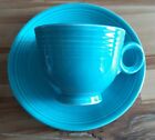 VTG FIESTA TURQUOISE RING HANDLED CUP & SAUCER Fiesta By Homer Laughlin Unsigned