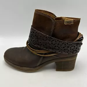 Pikolinos Boots Womens 6.5 -7 Brown Leather Ankle EU 37 Heel 2" - Picture 1 of 10