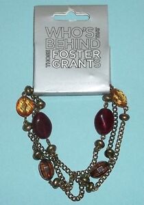 Foster Grant Women's Eyeglass Eyewear Gold Chain Cranberry and Gold Beading 50