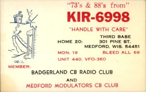 Medford,WI QSL Ham Radio KIR-6998 Radio Club Taylor County Wisconsin Card - Picture 1 of 2