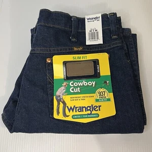 Men's Wrangler® Cowboy Cut® Slim Fit Stretch Dark Blue Jeans 32x30 NEW - 937STR - Picture 1 of 8
