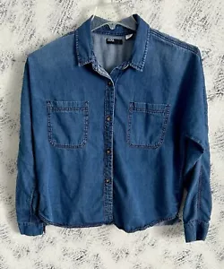 BDG Urban Outfitters Denim Shirt Blue Chambray Top Collar, Chest Pockets L Women - Picture 1 of 5