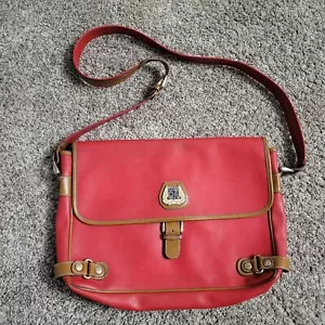 Lancel Luxus Leder Umhängetasche Messenger Bag Rot Hellbraun Umhängetasche Beuteltasche - Bild 1 von 11