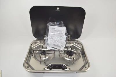 Dometic PI8022 2-Burner RV / Marine Propane Teardrop Cooktop Stove w/ Glass Lid - Image 1 of 4