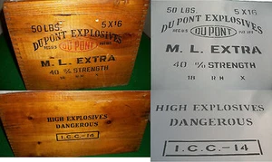2 side Old Vintage Dupont Explosives Crate Box Dangerous Airbrush Stencils Army - Picture 1 of 3