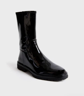 Botas Danny Loeffler Randall para mujer negras elásticas charol talla 9,5 Foto 1 de 4