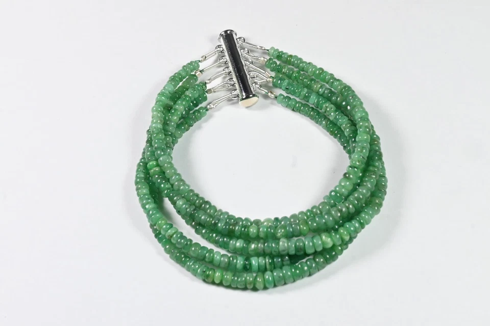 Pulseras con cuentas de piedras preciosas rondelle lisas esmeralda verde natural de 5 capas 8"" Foto 1 de 4
