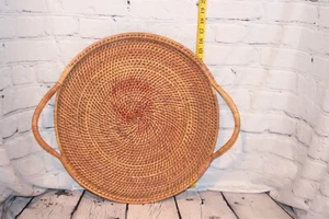 Pampered Chef Woven Selections Round Rattan Serving Tray 17" Diameter - Picture 1 of 4