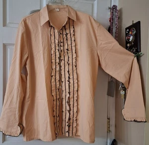 Brandneu Rüschenhemd Herren Large Langarm Neu Farbe: Pfirsich - Bild 1 von 1