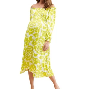 Hutch Maternity Anthropologie Light Green Floral Off Shoulder Maxi Dress Sz XS - Picture 1 of 8