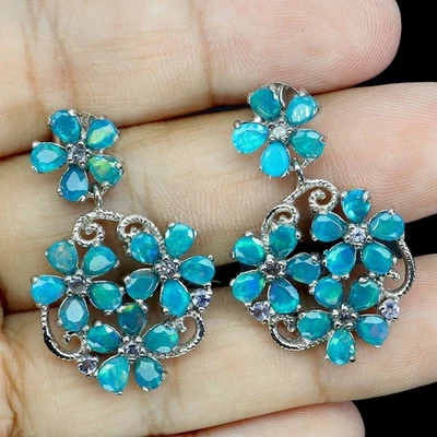 Pendientes de plata de ley 925 ópalo azul pera 4x3 mm joyas de piedras preciosas de tanzanita Foto 1 de 4