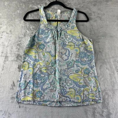 Old Navy Blouse Women’s M Turquoise Blue Green Gray Paisley Floral Print Linen - Image 1 of 4