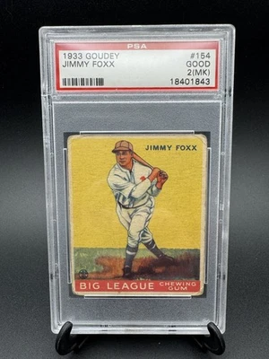 1933 Goudey Big League chiclete - R319 Jimmie Foxx #154 (RC) PSA 2 MK HOF - Imagem 1 de 2