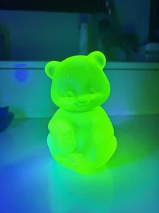 Rare Vintage Fenton Vaseline Satin Uranium Teddy Bear - Picture 1 of 12