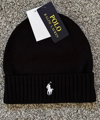 Polo Ralph Lauren 豆豆帽针织帽男式女式黑色保暖免运费漂亮礼物 — 第 1/2 张图片