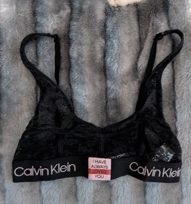 Calvin Klein Lace Triangle Bralette Black I Have Always Loved You Small - Image 1 of 4