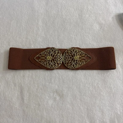 Francesca's Collections Teardrop Filigree Gold  Stretch Waist Belt Rust 28” - Image 1 of 4