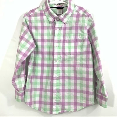 Camisa con botones Gymboree verde menta y rosa a cuadros niños pequeña 5-6 Foto 1 de 4