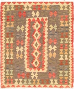 Vintage Hand Woven Carpet 3'7" x 4'3" Traditional Wool Kilim Rug - Picture 1 of 9