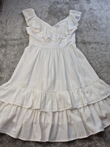 Calvin Klein White Dress Womens 8 Boho Ruffles Cottagecore - Picture 1 of 9
