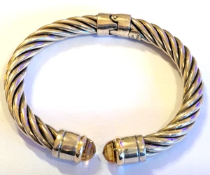 TH Sterling silver & 18ct gold hinged torque bangle with citrine stones 28.2 gms - Picture 1 of 10