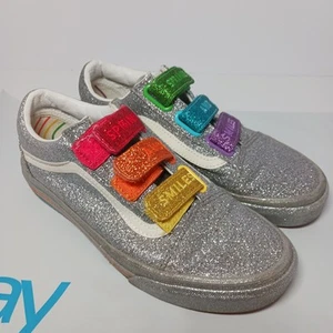 Vans Old Skool V Flour Shop Silver Rainbow Shoes Glitter 721278 Women Sz 7 - Picture 1 of 11