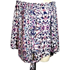 Veronica M Top Blue Multicolor Abstract Knotted Off the Shoulder Size M Beachy - Picture 1 of 7