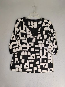 Blusa Pullover Chicos Mujer Top 1 Mediana Negra Geométrica Manga 3/4 Cuello en V - Imagen 1 de 9